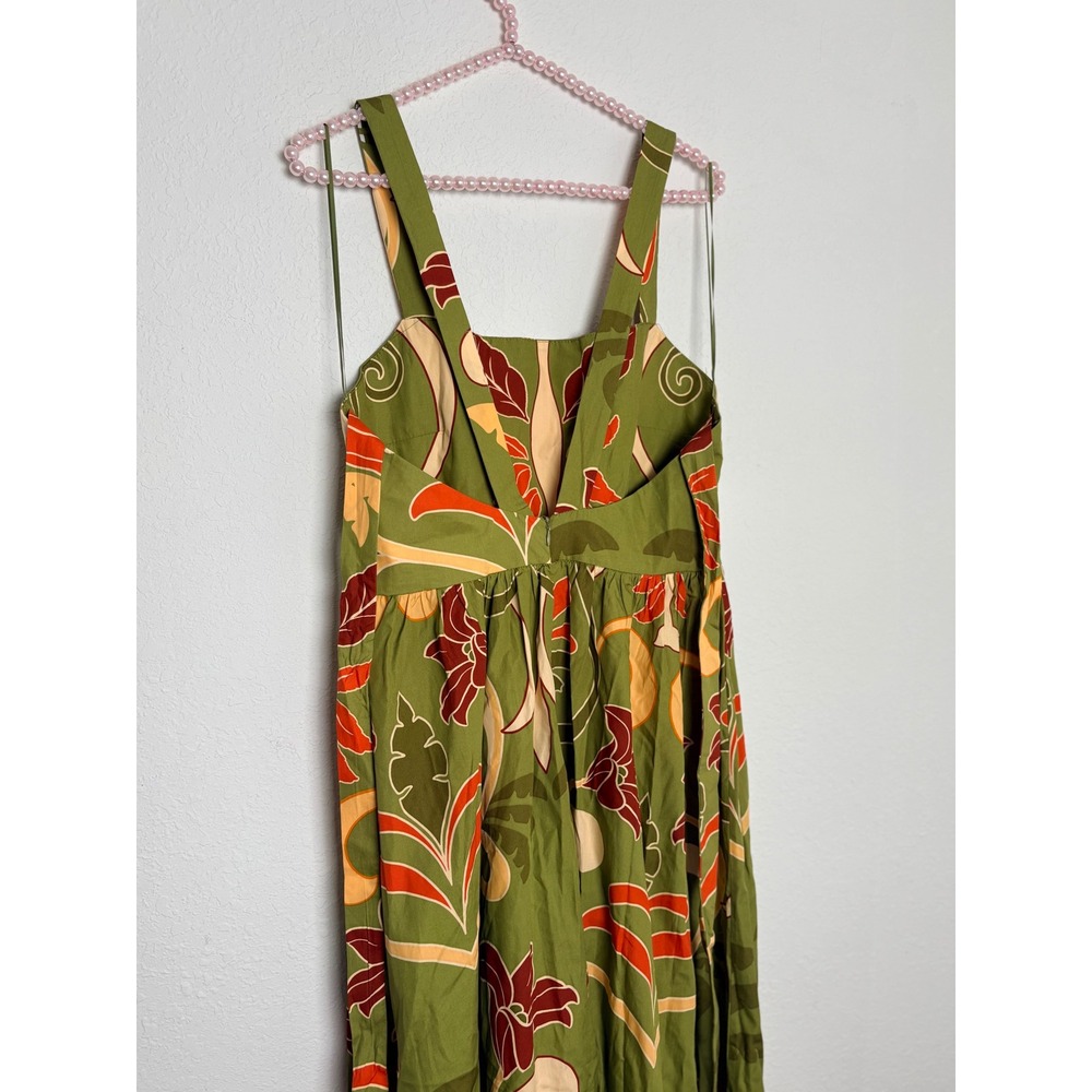 Zara Floral Midi Dress Medium Green Tropical Cotton V-Back Sleeveless New tie up - Picture 3 of 16